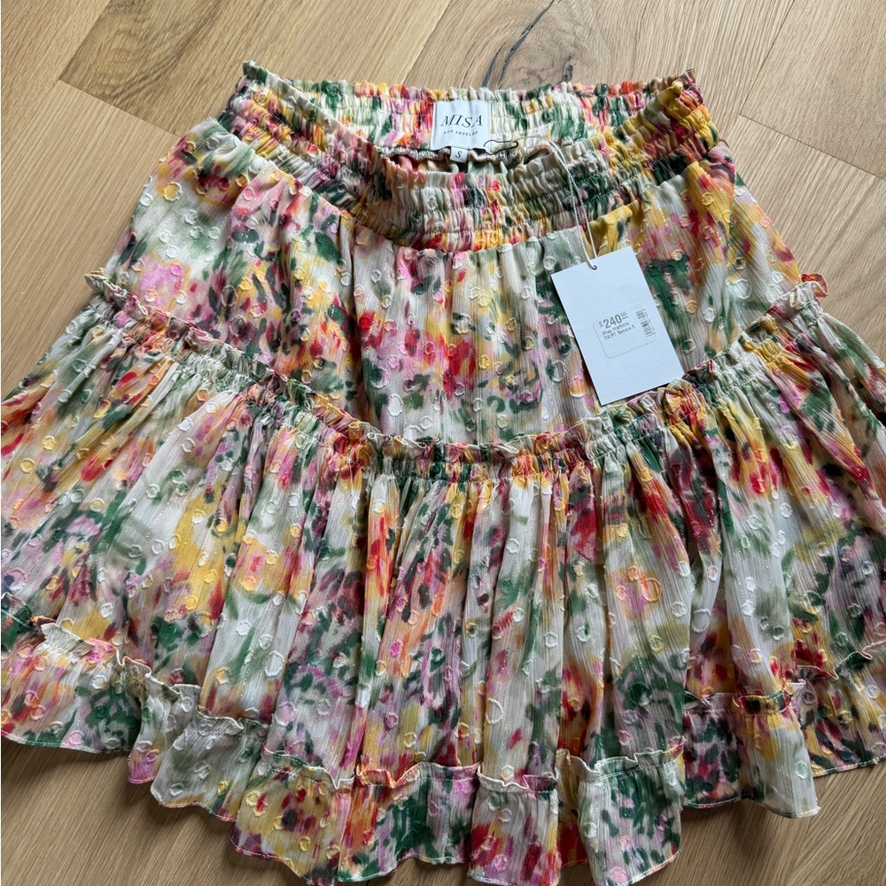 Misa Los Angeles Floral Skater Skirt - Pink, Yellow, Green